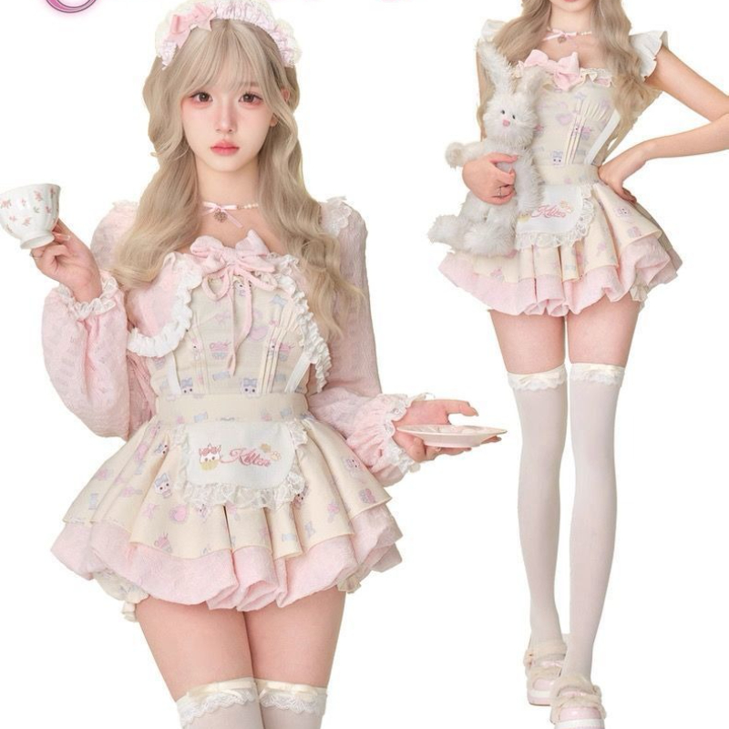 Crop Top Crochet - Set 3 Potong Gaya Lolita Manis
