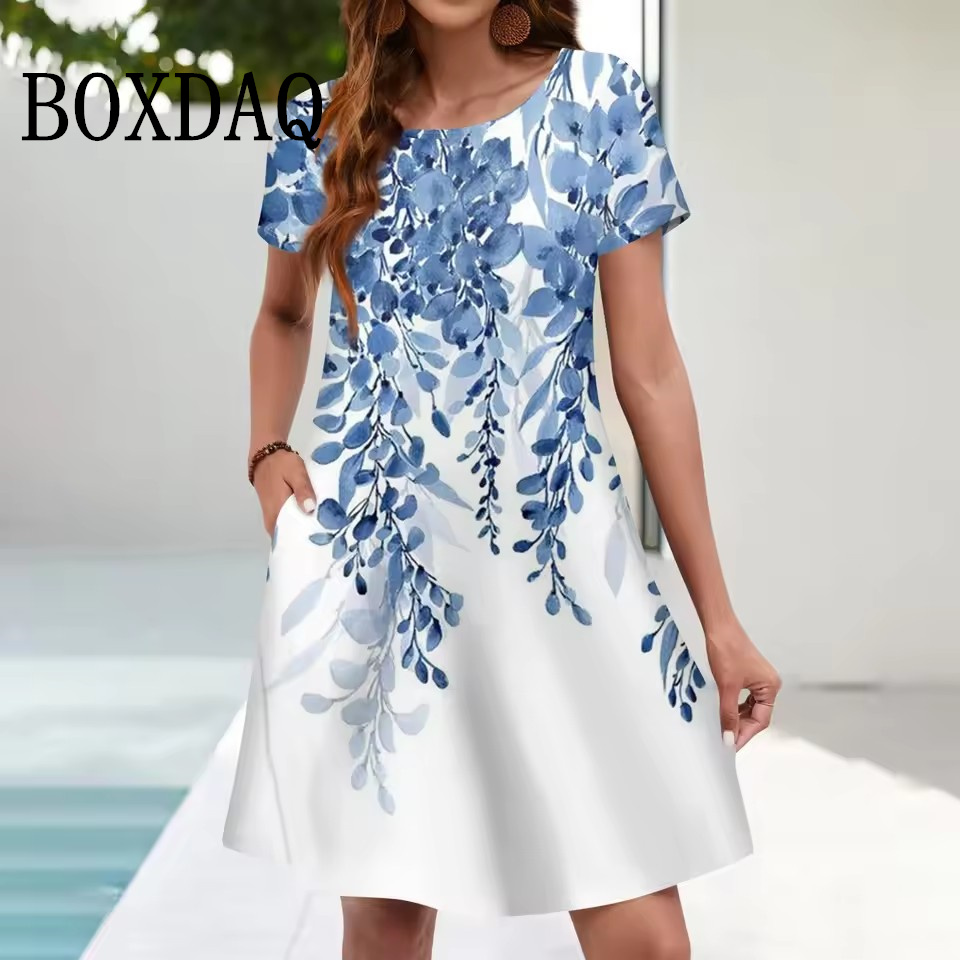 Romper Floral Print - Gaun pantai wanita, baju matahari kasual