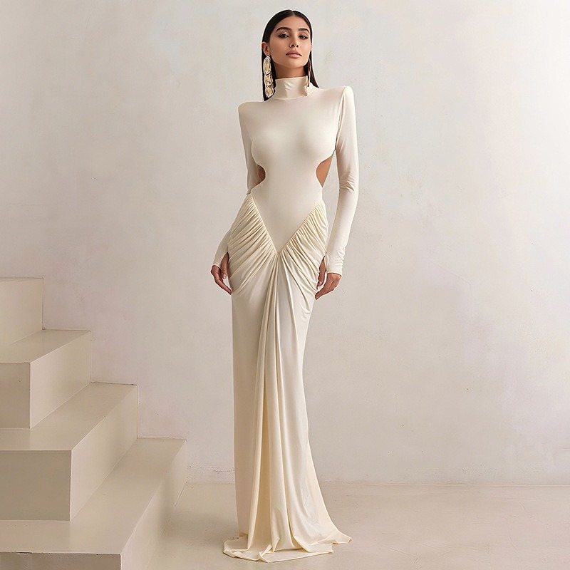 Maxi Dress Halter - Gaun Panjang Wanita Tanpa Punggung, Kerah