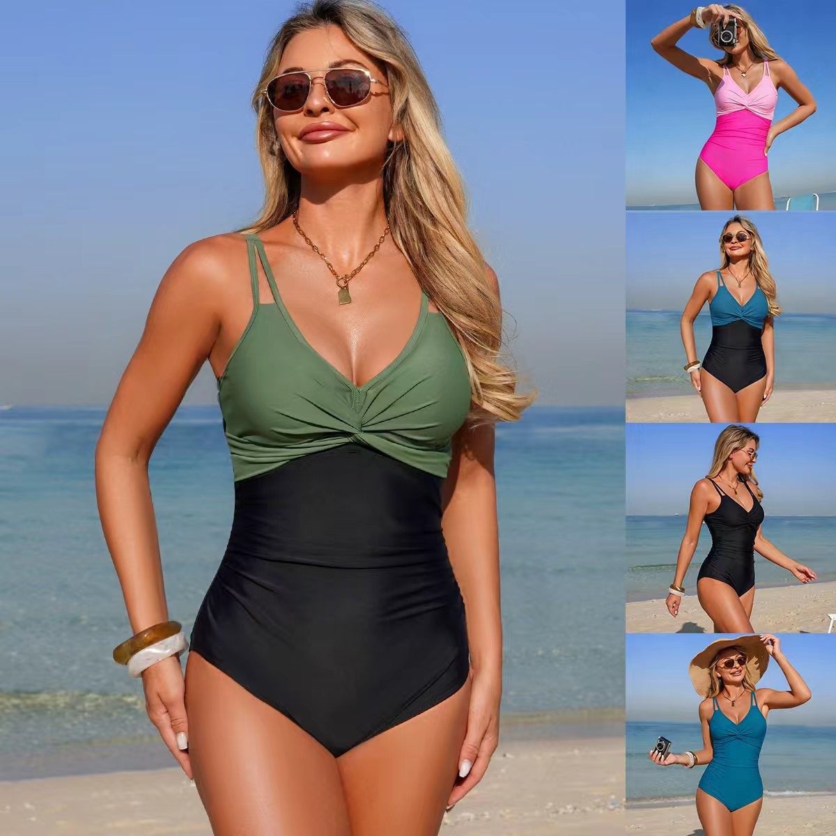 Swimsuit Bikini Ruched - Baju Renang Satu Potong dengan Kerah