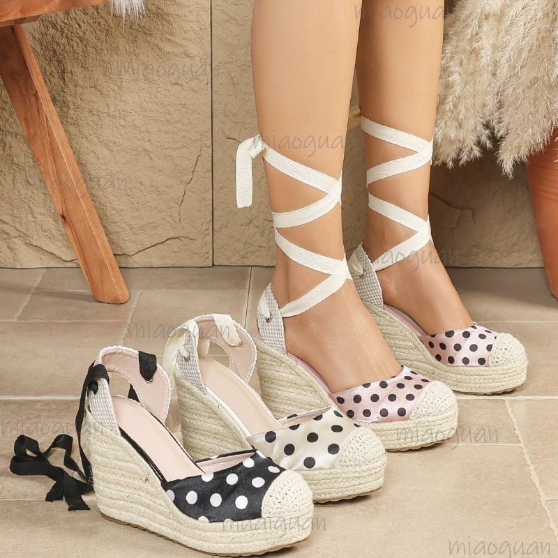Wedge Espadrille Women - Sandal Espadrille Wanita Motif Polkadot Musim
