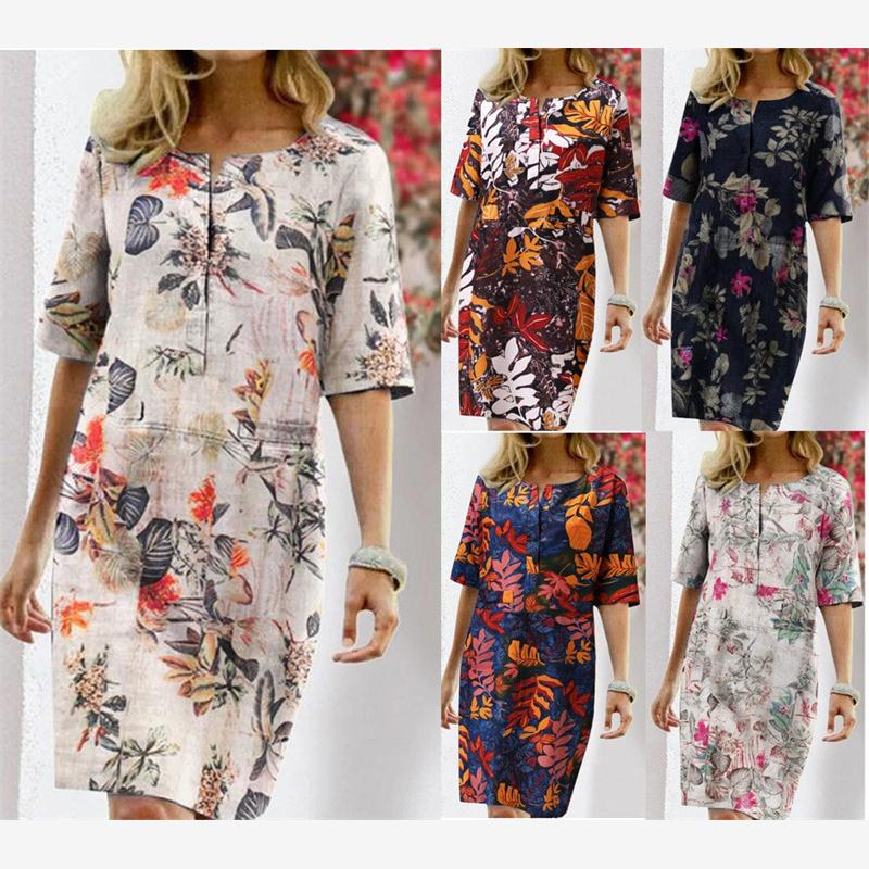 Linen Dress Wrap - Gaun Wanita Motif Cetak Katun Linen