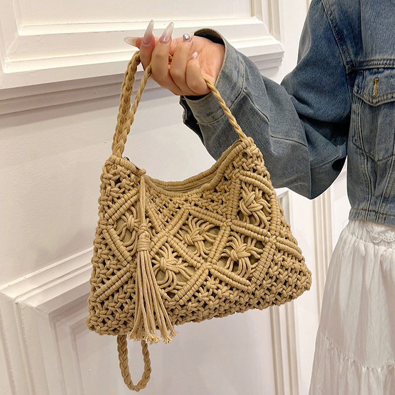 Crochet Bag Raffia - Tas bahu berongga anyaman mode tas