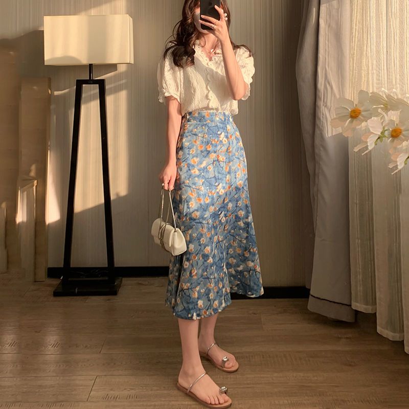 Midi Skirt Floral - Setelan Dua Potong Musim Panas Wanita