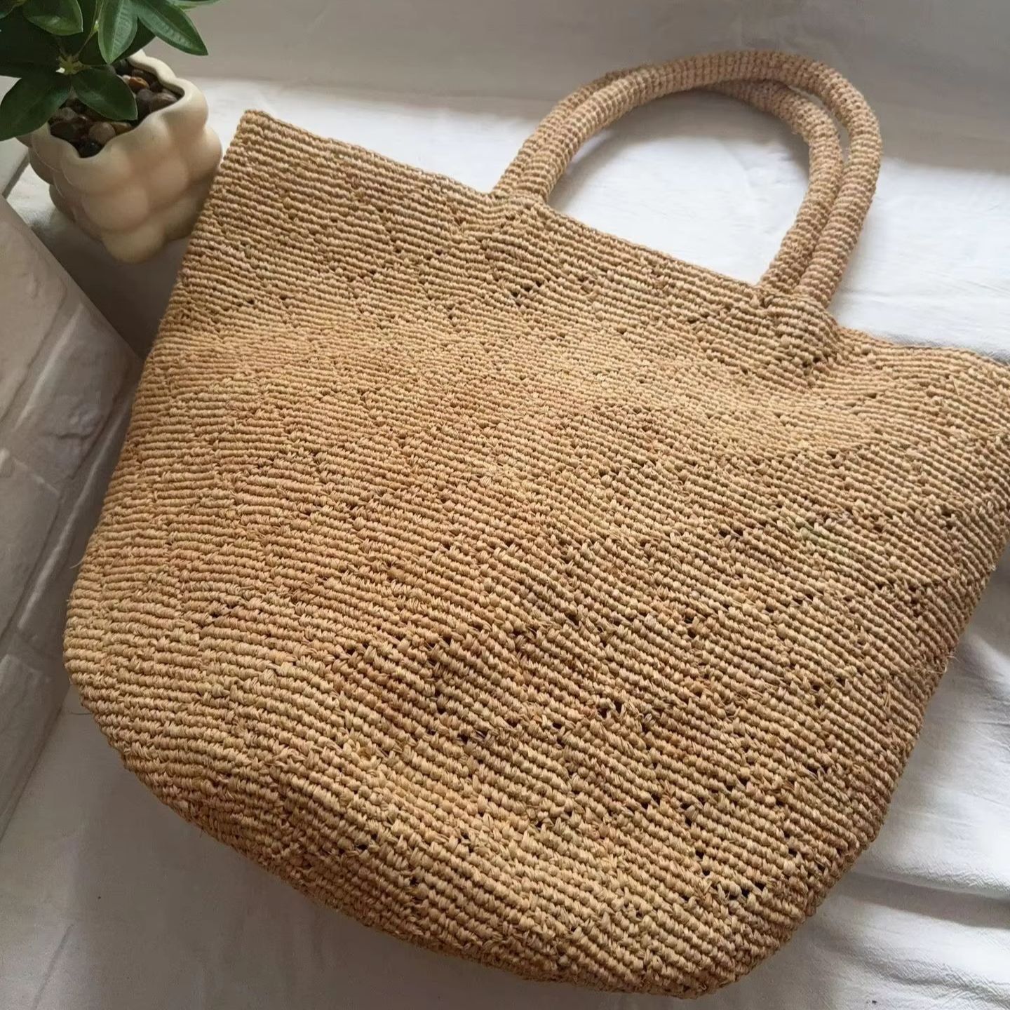 Crochet Bag Raffia - Tas Pantai Rajut Crochet Handmade Gaya