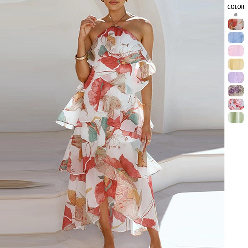 Maxi Dress Halter - Gaun Maxi Pesta Elegan Gaun Sifon