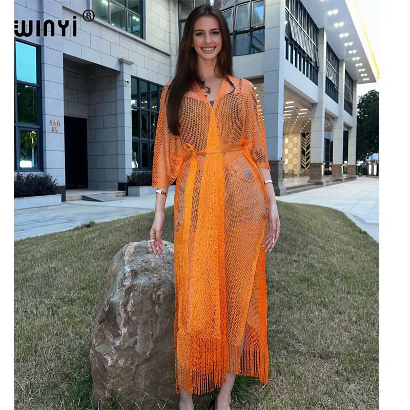 Cover Up Kaftan - WINYI kimono pantai berongga gaun seksi