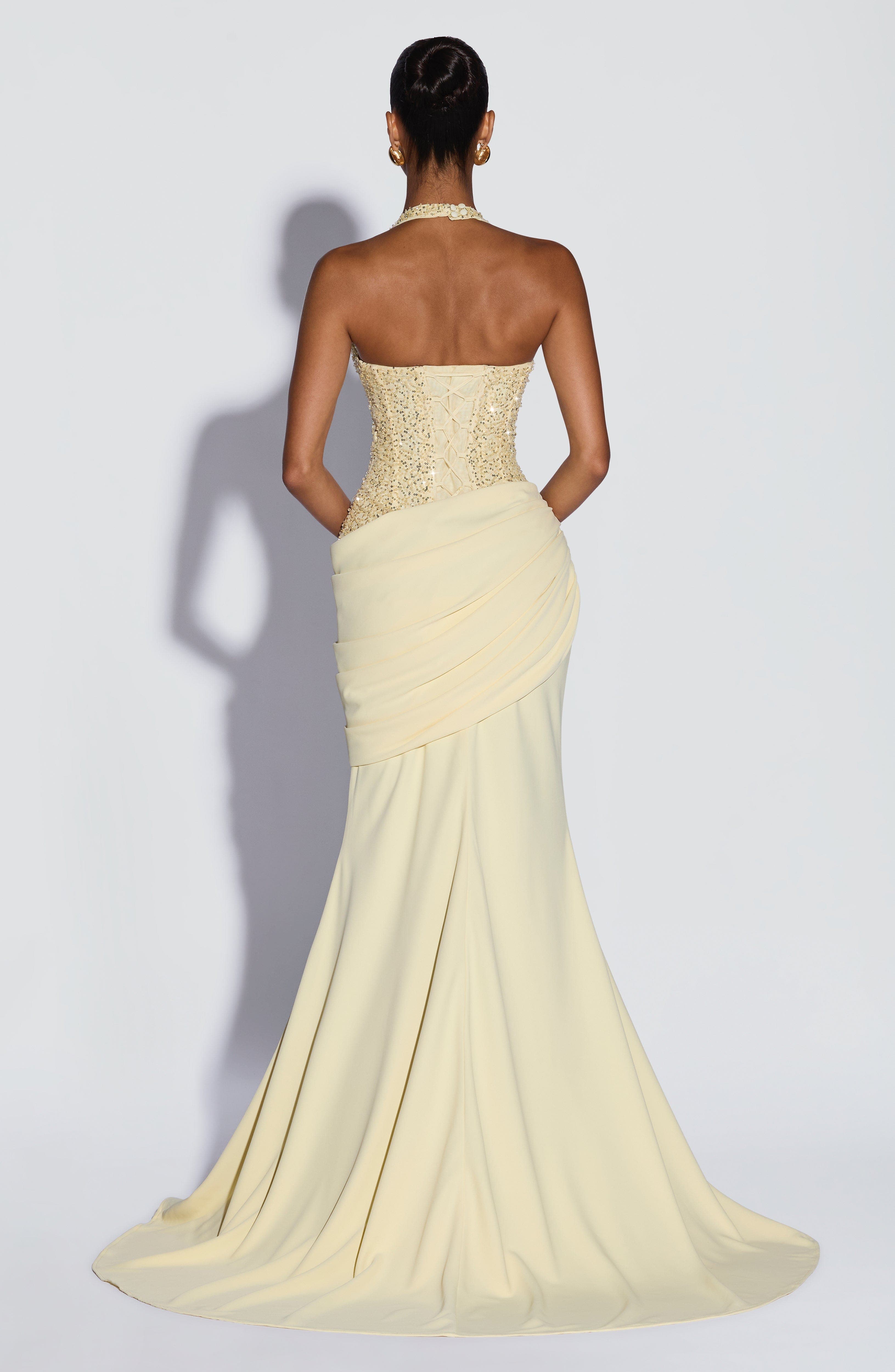 Maxi Dress Halter - Gaun Maxi Halter V Sequin Mewah