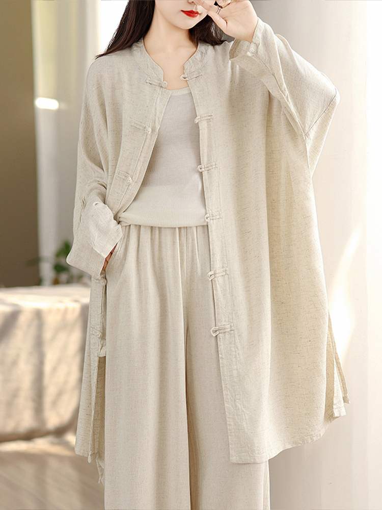 Linen Pant Wide - Setelan Dua Potong Kemeja Katun Linen