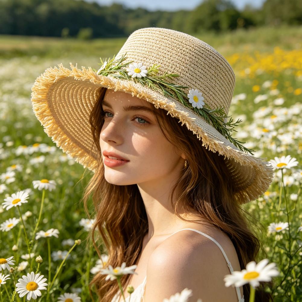 Hat Floppy Wide - Topi Matahari Topi Jerami Lebar Berpinggiran