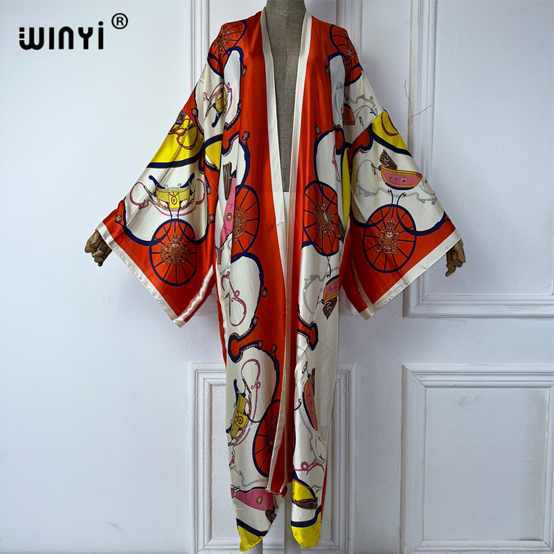 Cover Up Kaftan - WINYI Boho Cetak Kimono Kardigan Musim