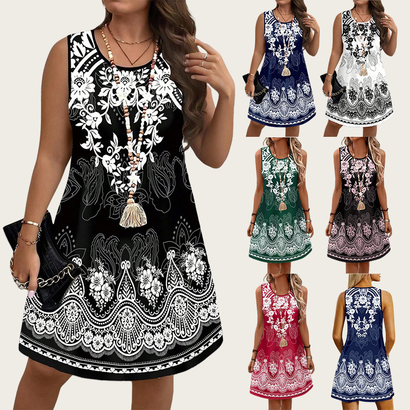 Romper Floral Print - Gaun Vintage Gaya Etnik Gaun Wanita