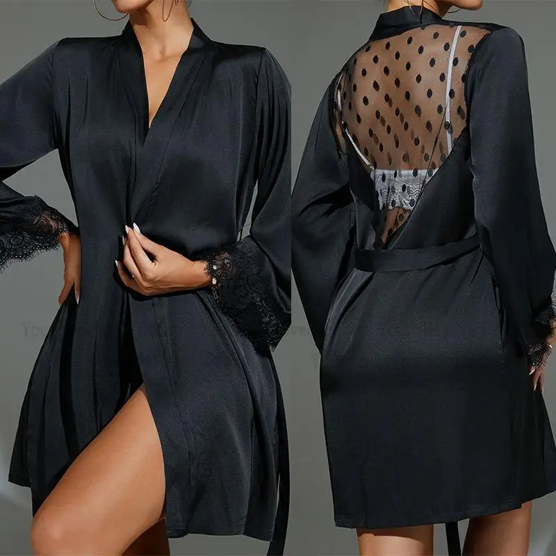 Kimono Sheer Floral - Kimono Pendek Jubah Jaring Tipis Hitam