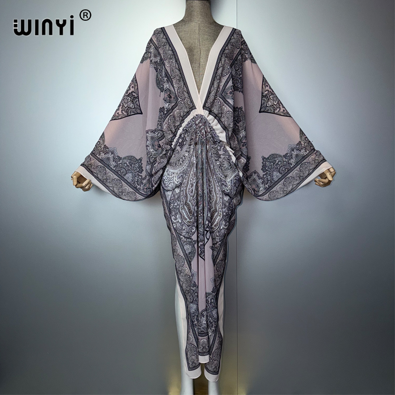 Cover Up Kaftan - Gaun WINYI V-neck Seksi Motif Tradisional