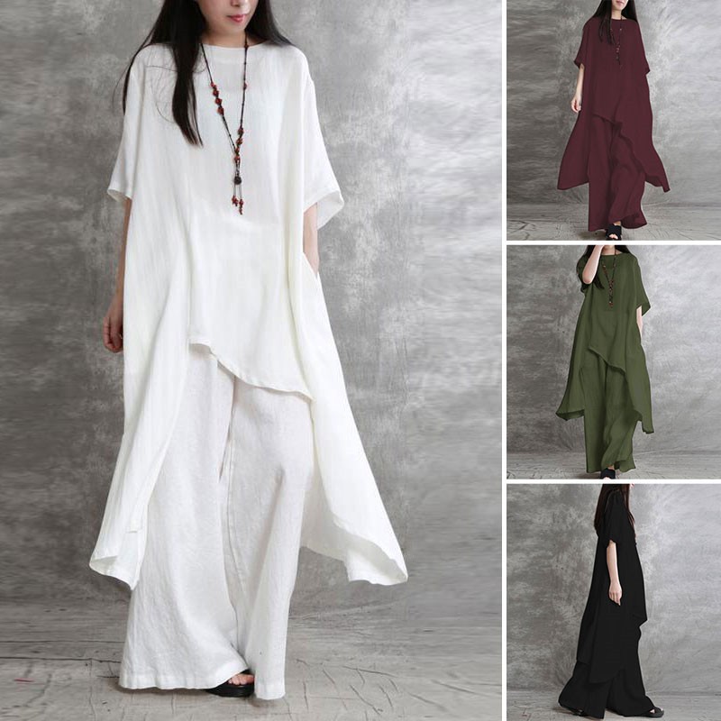 Linen Pant Wide - Setelan pakaian olahraga wanita katun Linen