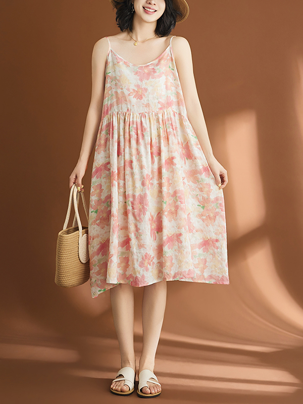 Linen Dress Wrap - Gaun Wanita Kasual Katun Linen Gaya