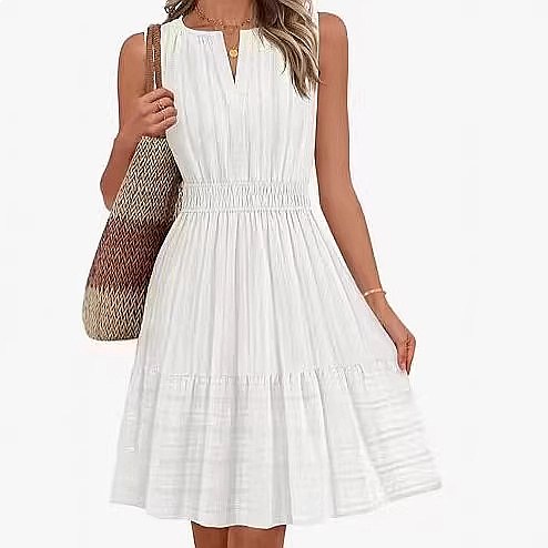 Linen Dress Wrap - Gaun Wanita Tanpa Lengan Musim Semi