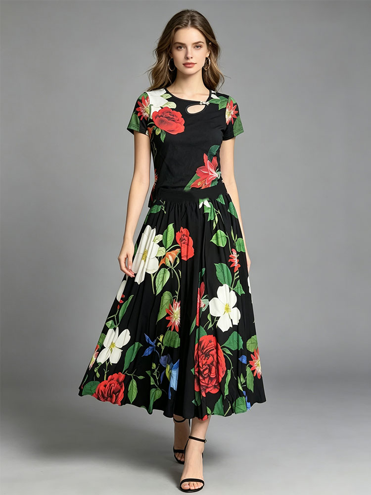 Romper Floral Print - Setelan wanita modis musim panas retro