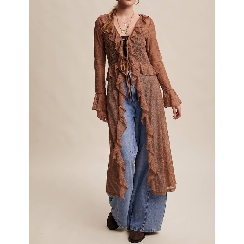 Kimono Sheer Floral - Atasan Maxi Wanita Berenda Bunga dengan