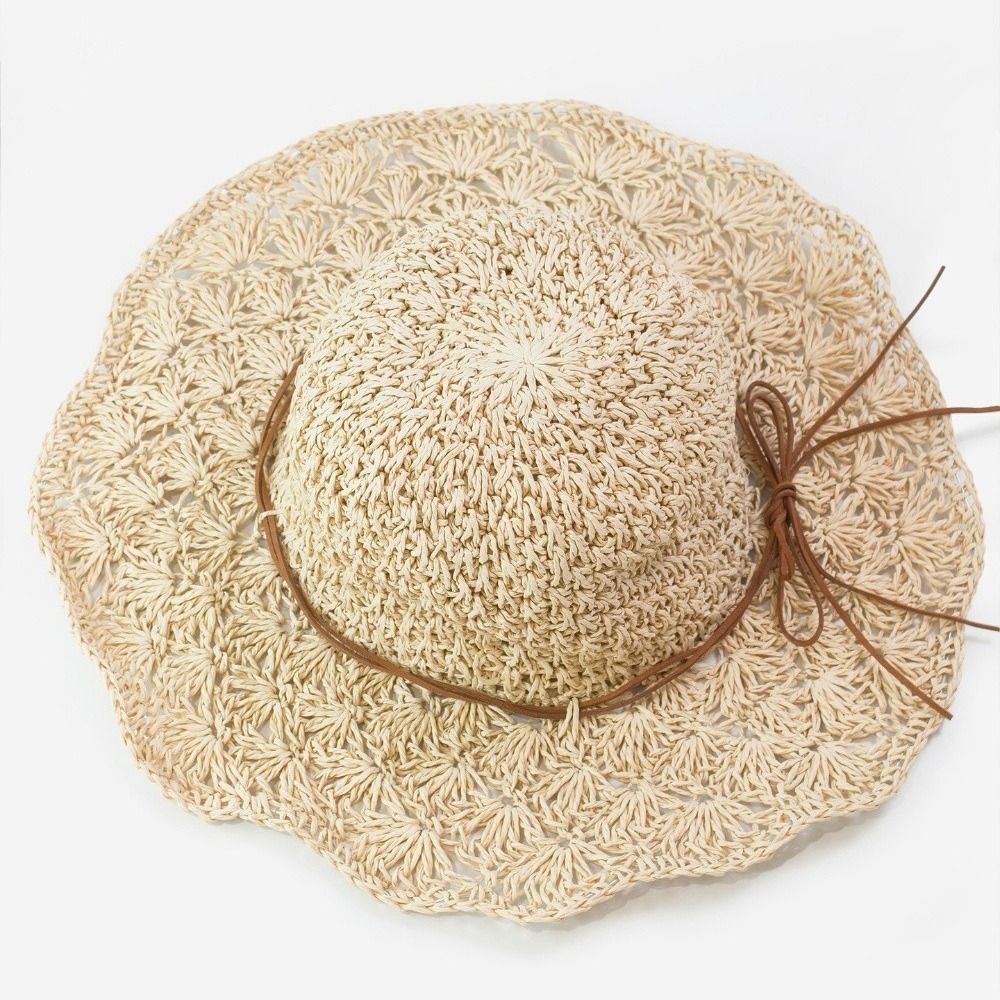 Hat Floppy Wide - Topi Jerami Rajut Tangan Berpinggiran Lebar,