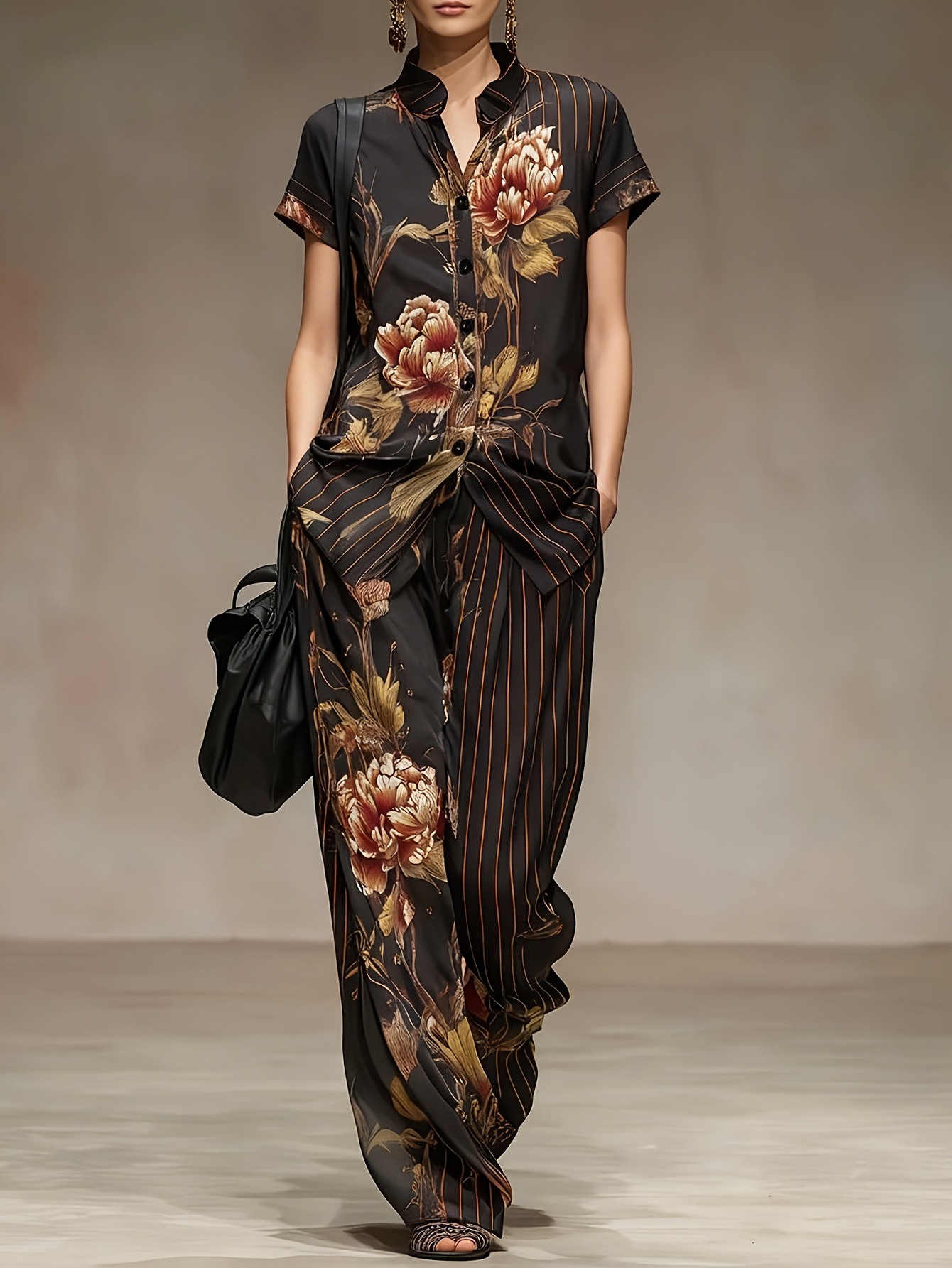 Romper Floral Print - Setelan Wanita Chiffon Musim Panas 2PCS,