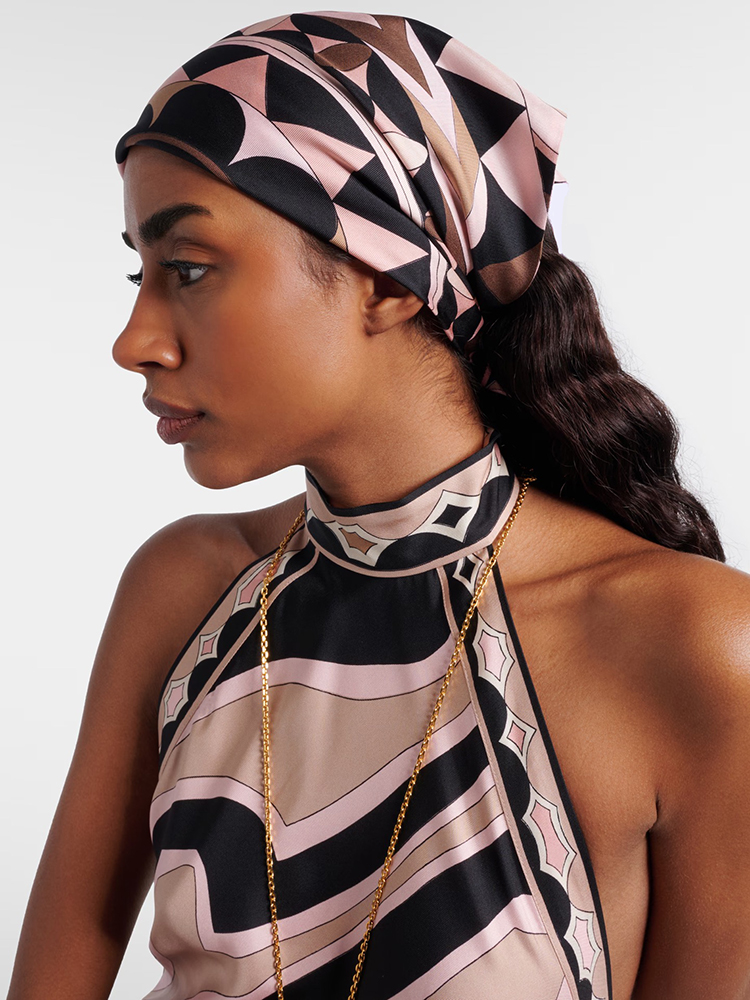 Headband Summer Knit - Syal Sutra Motif Geometris untuk Musim