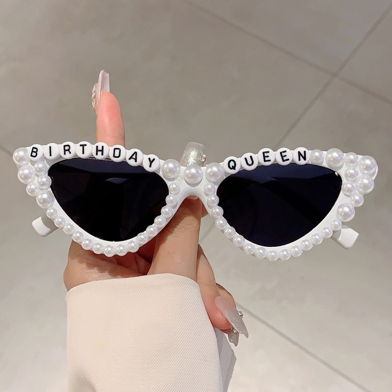 Sunglasses Cat Eye - Kacamata Hadiah Merah Muda Dekorasi Mutiara