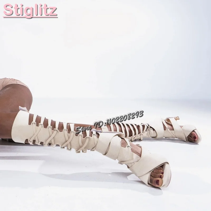 Sandal Strappy Heeled - Sandal Romawi Retro dengan Tali Silang,