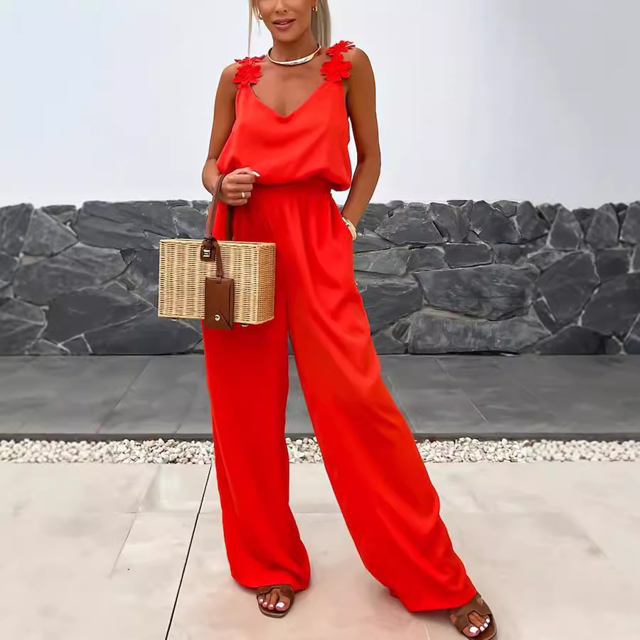 Jumpsuit Linen Relaxed - Jumpsuit Kasual Tanpa Lengan dengan Tali,