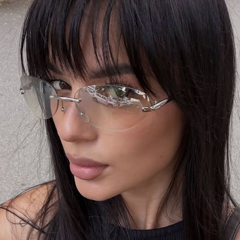 Sunglasses Cat Eye - Kacamata Hitam Oval Tanpa Bingkai untuk