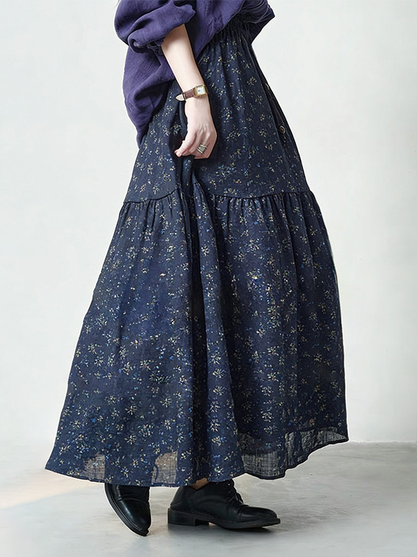 Midi Skirt Floral - Rok Midi A-Line Motif Bunga Pinggang