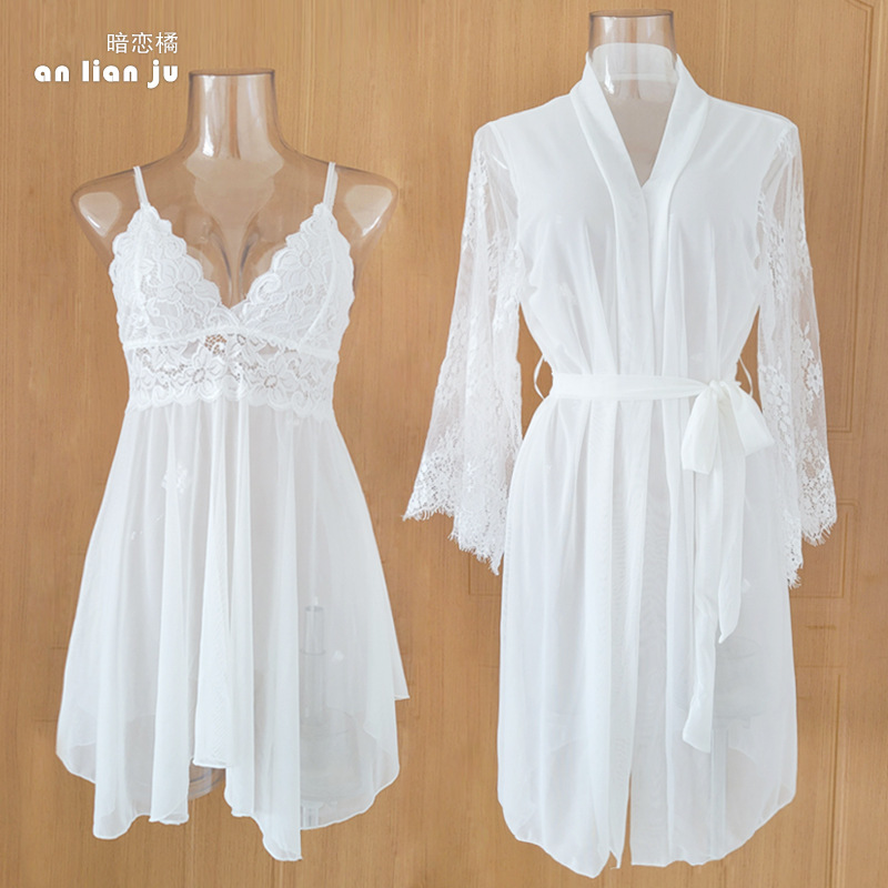 Set Pakaian Tidur Wanita Putih - Kimono Sheer Floral ulasan dan harga