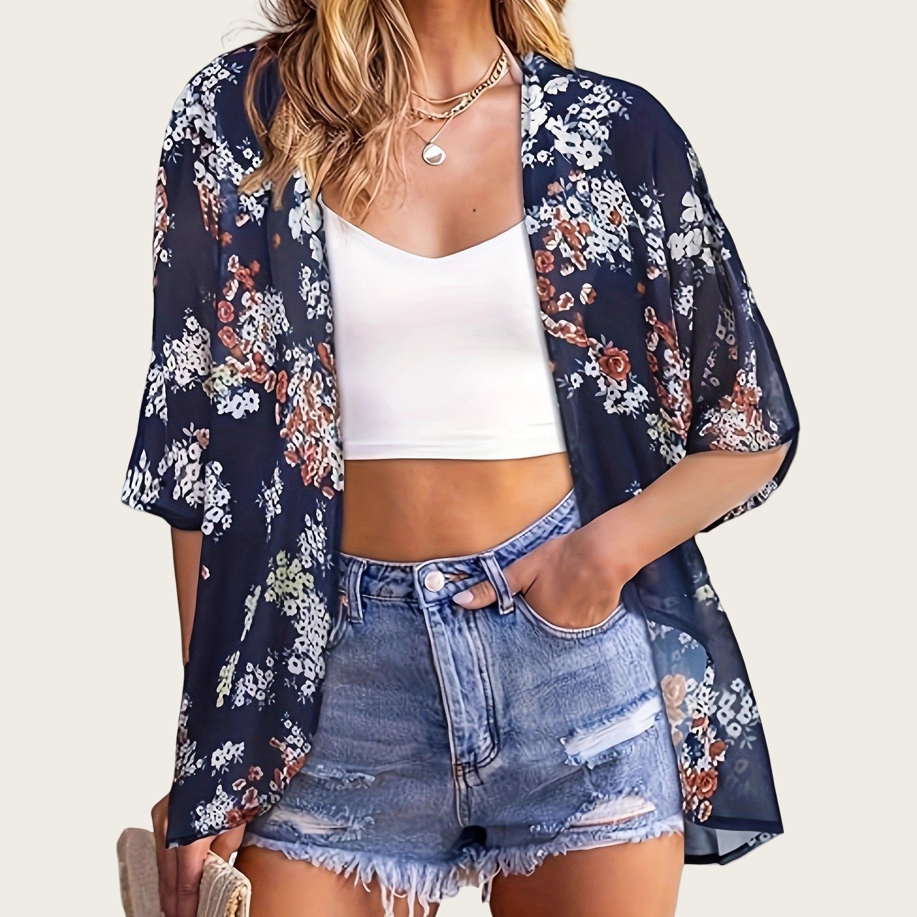 Baju Renang Wanita 2025 Kimono - Kimono Sheer Floral ulasan dan harga