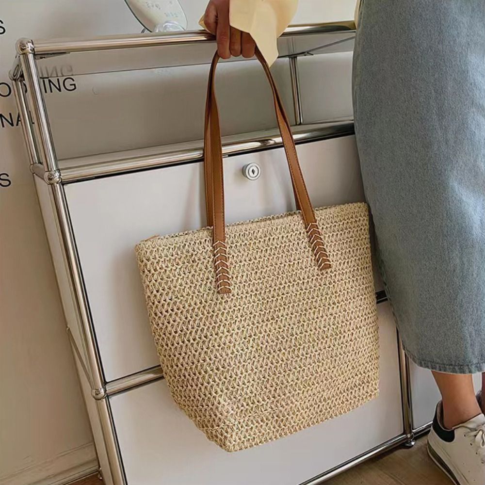 Tas Tote Anyaman Warna Solid M - Tote Bag Beach ulasan dan harga
