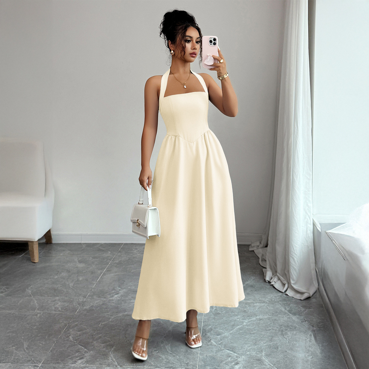 Gaun Wanita 5 Warna Gaun Maxi  - Maxi Dress Halter ulasan dan harga