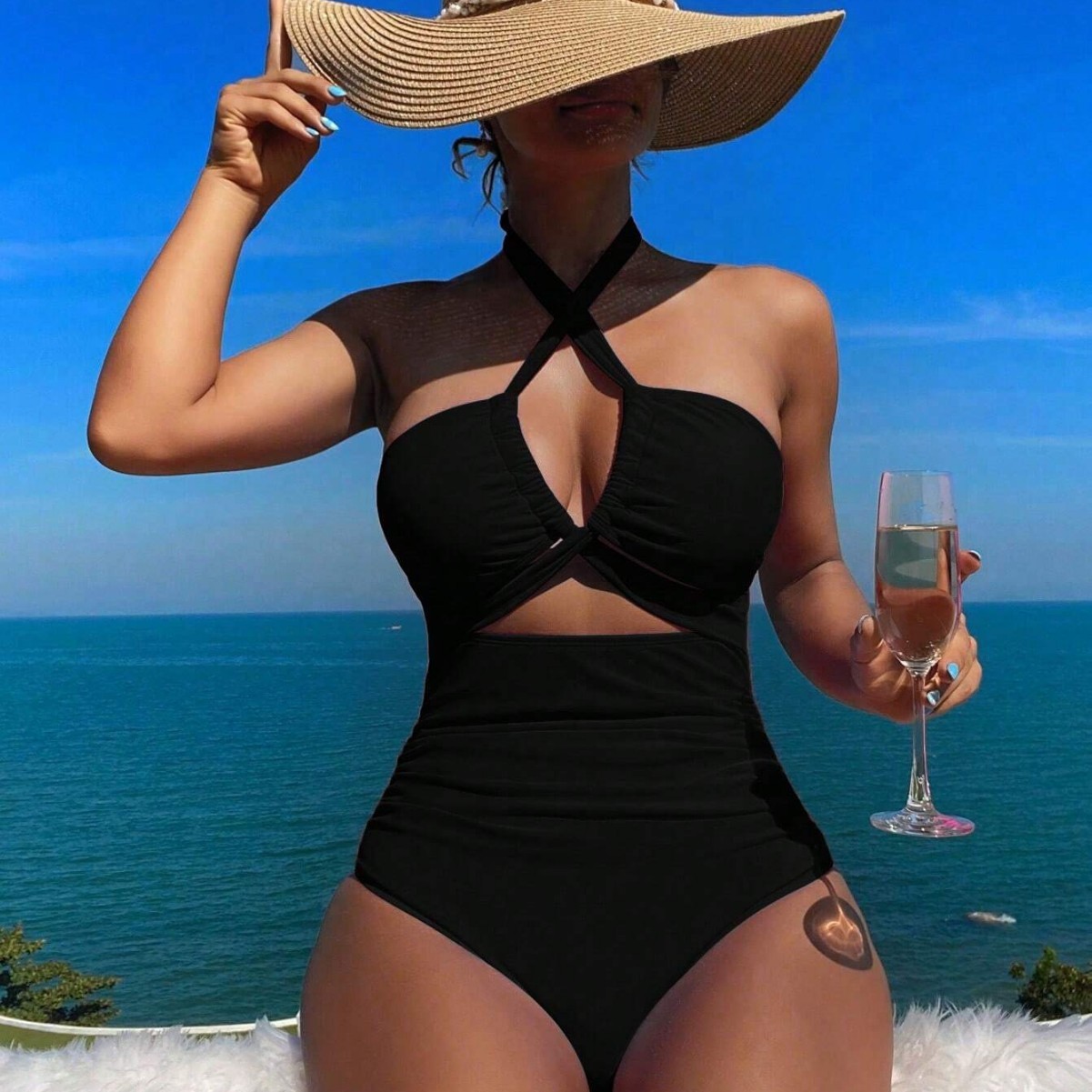 Baju Renang Wanita Halter Neck - Swimsuit Bikini Ruched ulasan dan harga