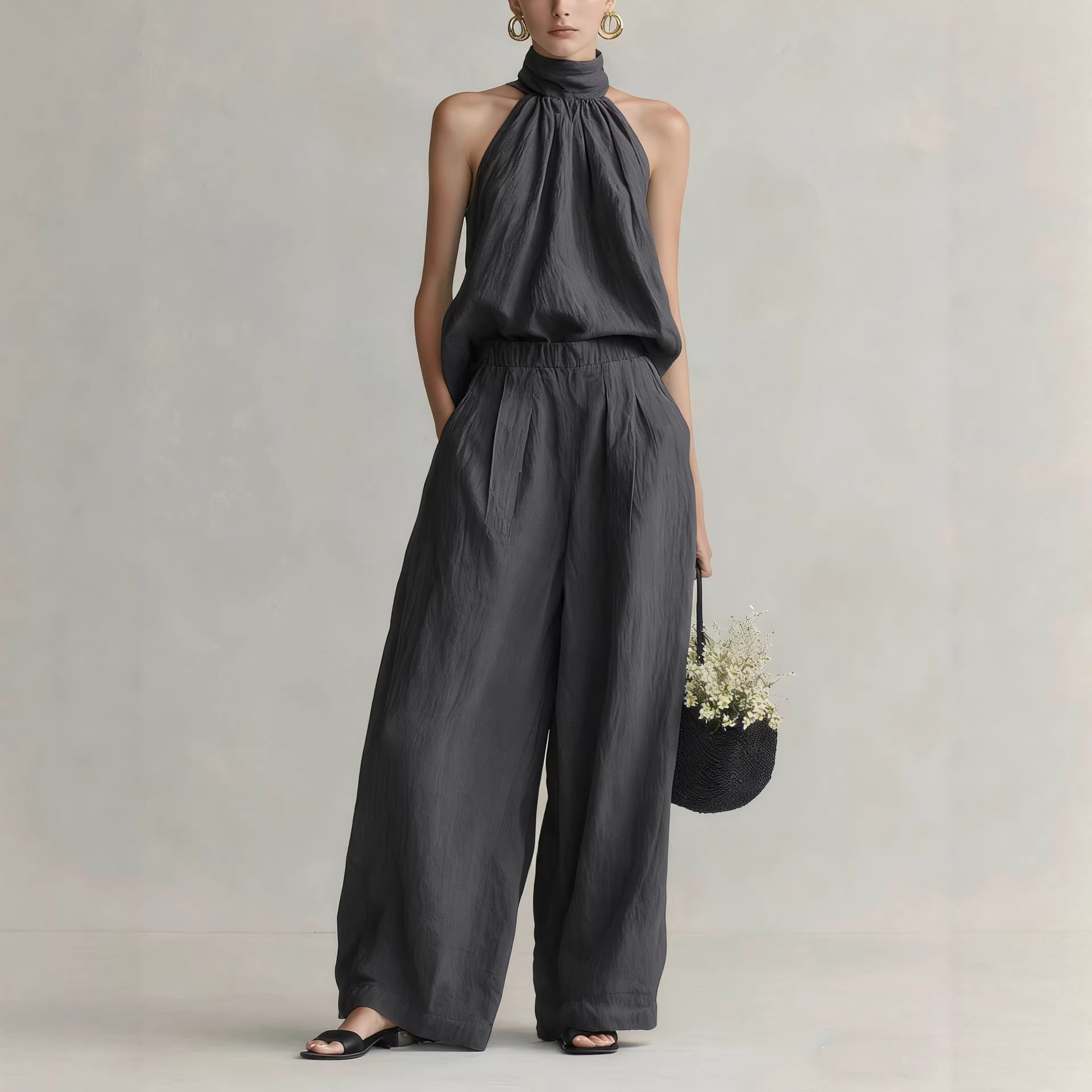 Set Santai Wanita Musim Panas  - Linen Pant Wide ulasan dan harga