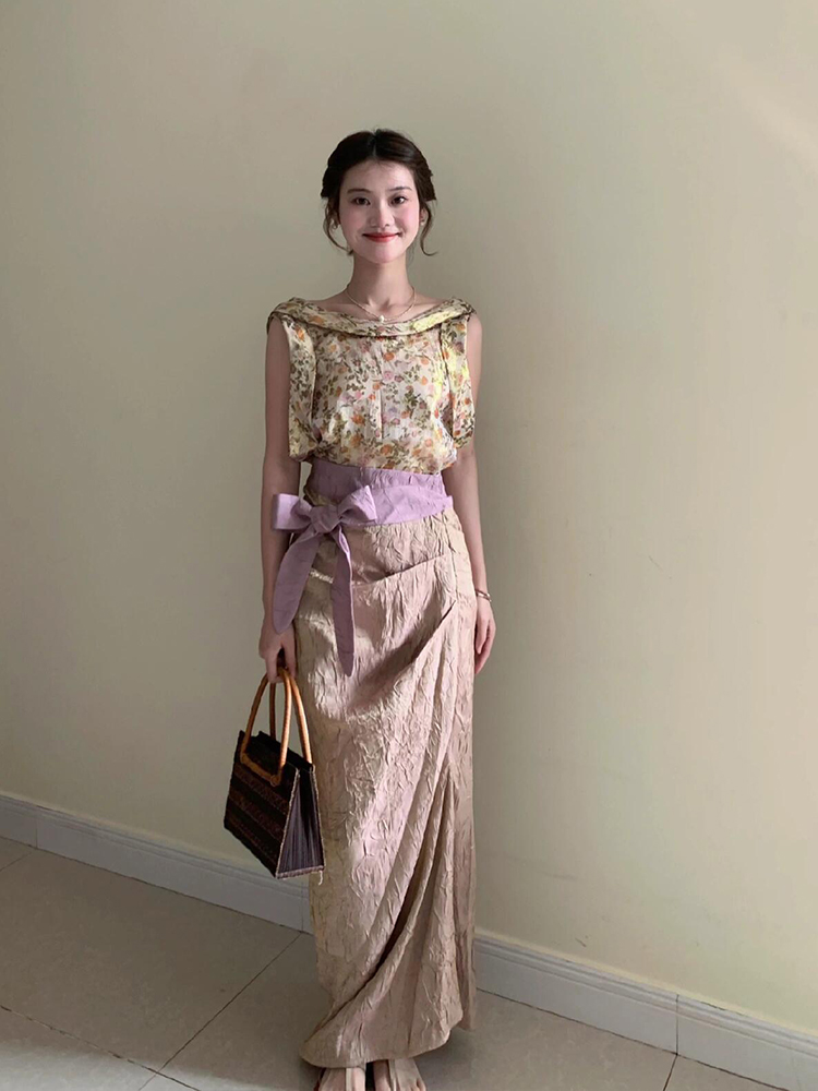 Set atasan dan rok tanpa lenga - Midi Skirt Floral ulasan dan harga