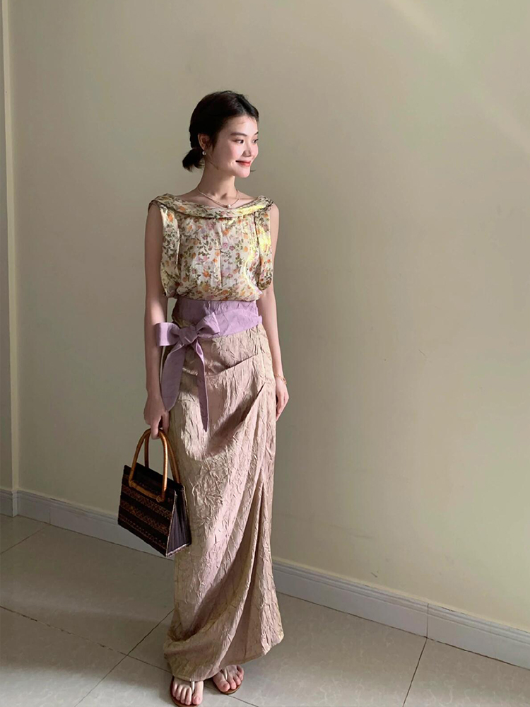 Set atasan dan rok tanpa lenga - Midi Skirt Floral ulasan dan harga