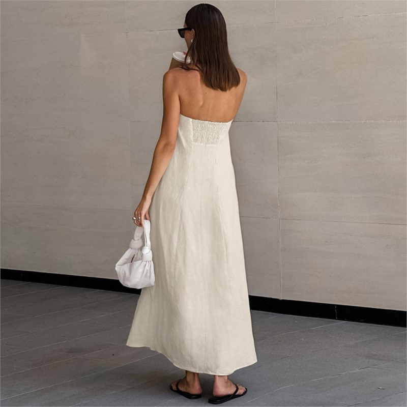 Gaun Panjang Linen Katun Tanpa - Linen Dress Wrap ulasan dan harga