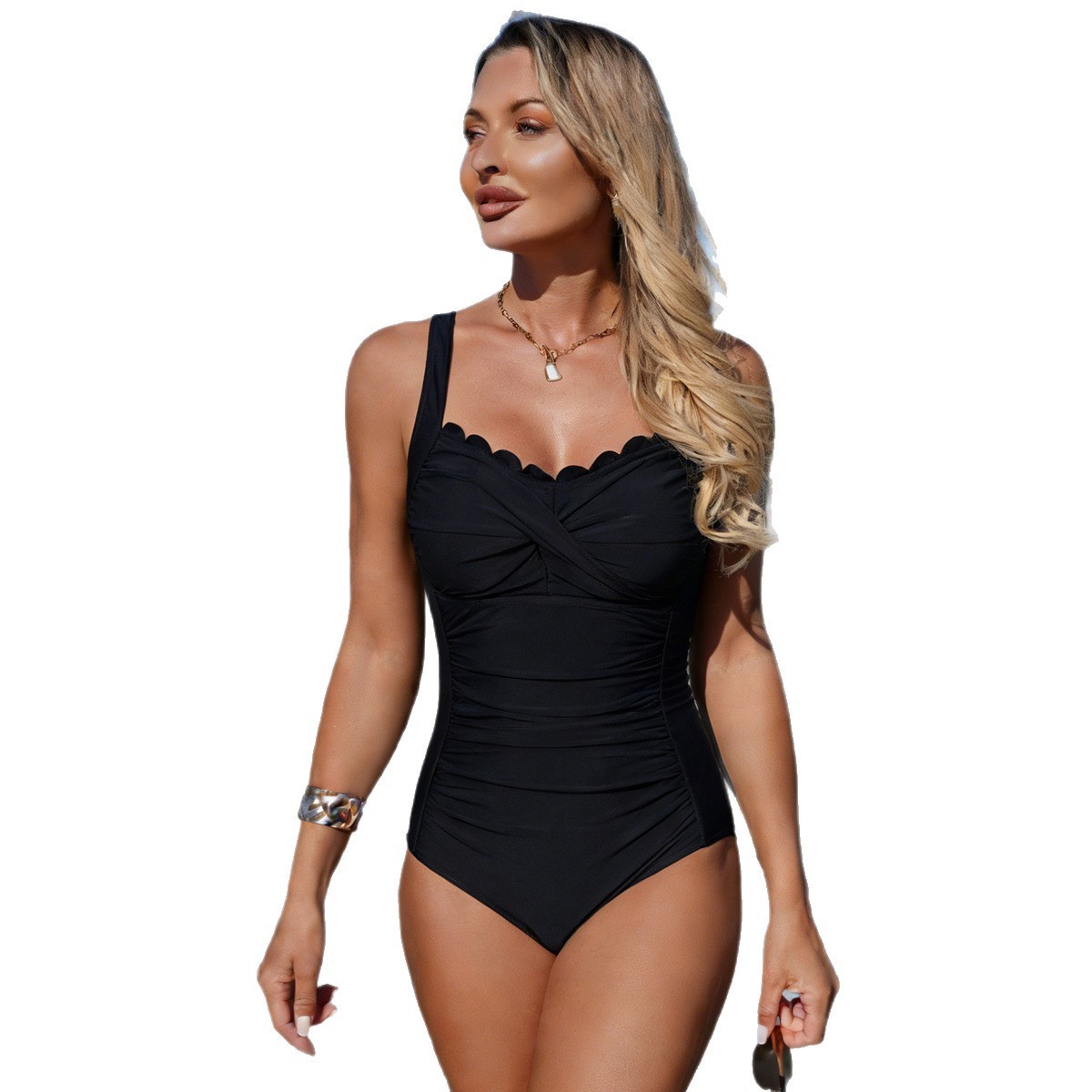 Baju Renang Hitam dengan Kerah - Swimsuit Bikini Ruched ulasan dan harga