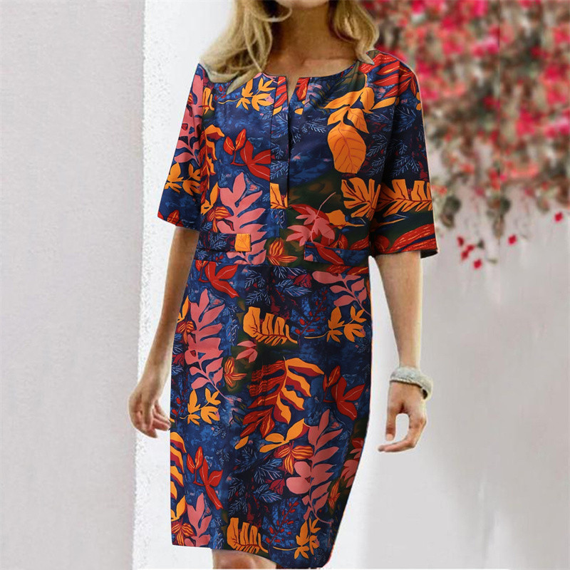 Gaun Wanita Motif Cetak Katun  - Linen Dress Wrap ulasan dan harga