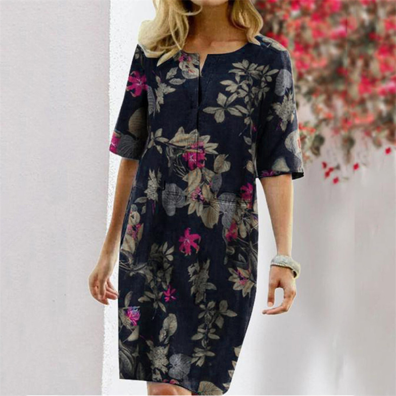 Gaun Wanita Motif Cetak Katun  - Linen Dress Wrap ulasan dan harga