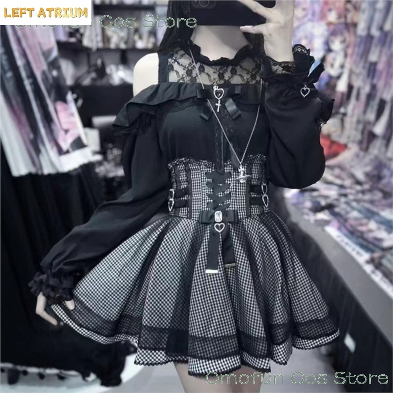 Jirai Kei Gaun Lolita Rok Blus - Blouse Off Shoulder ulasan dan harga