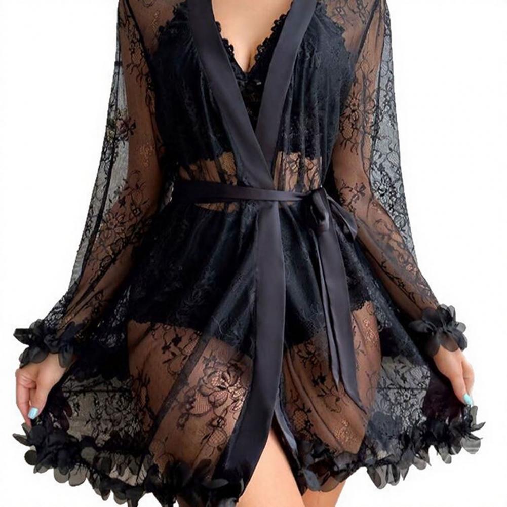 Set Pakaian Tidur Seksi Jubah  - Kimono Sheer Floral ulasan dan harga