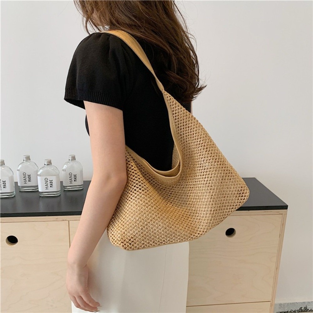 Tas Jerami Anyaman Warna Solid - Tote Bag Beach ulasan dan harga