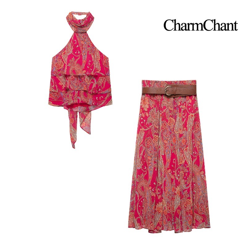 CHARMCHANT Set 2 Potong Atasan - Midi Skirt Floral ulasan dan harga