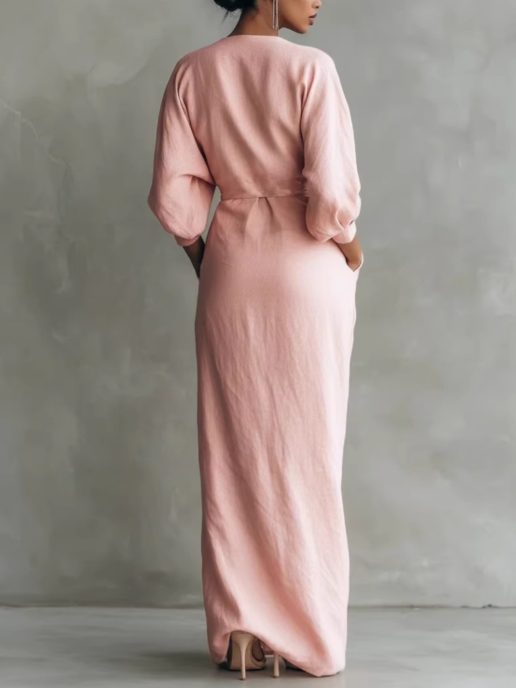 Gaun Maxi Wanita Bahan Linen C - Linen Dress Wrap ulasan dan harga