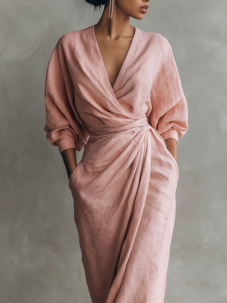 Gaun Maxi Wanita Bahan Linen C - Linen Dress Wrap ulasan dan harga