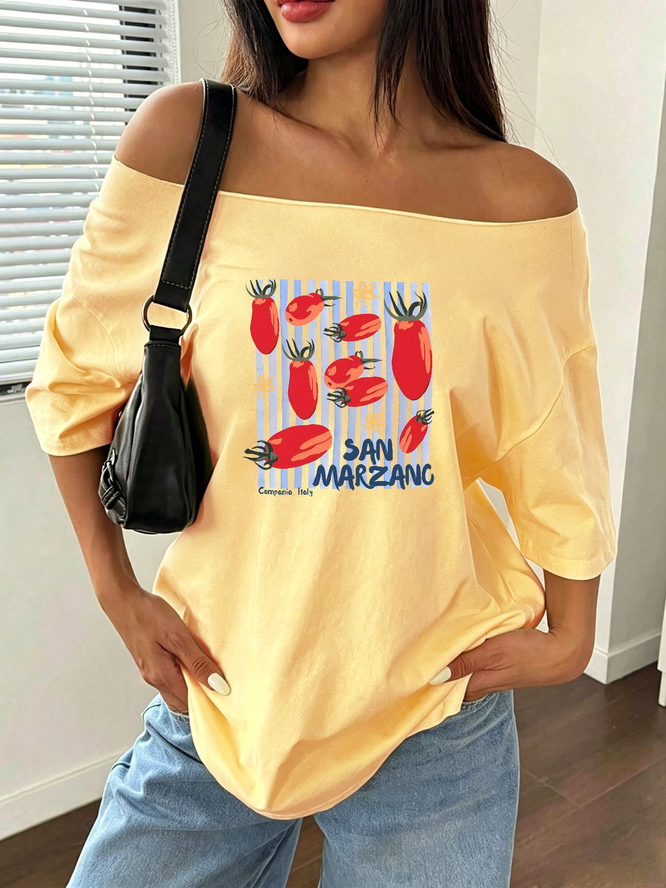 Kaus Oblong Longgar Bahu Motif - Blouse Off Shoulder ulasan dan harga